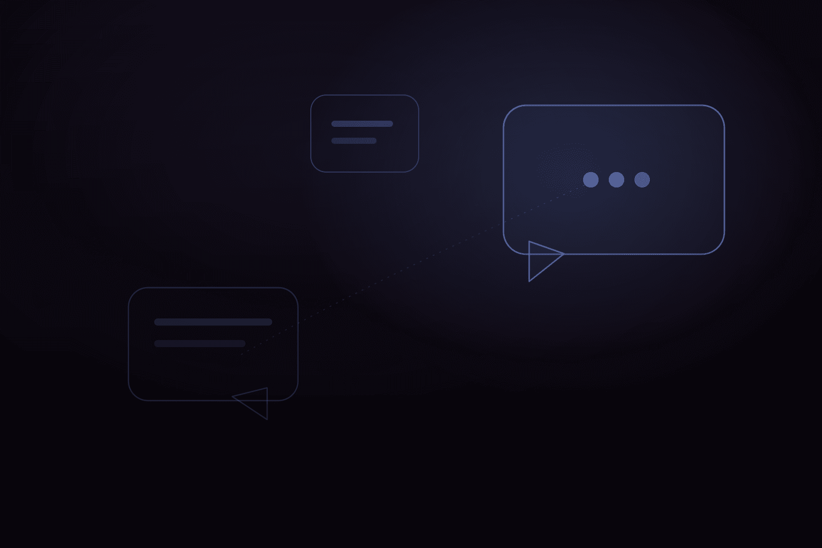 Abstract dark graphic of overlapping chat message bubbles