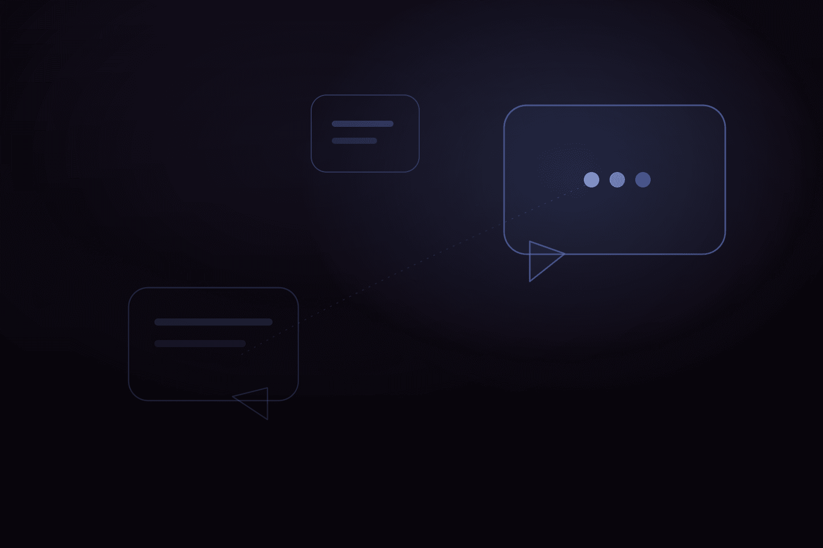 Abstract dark graphic of overlapping chat message bubbles